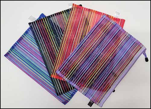 9"x13" Assorted Striped Mesh Zip Storage Bags - Click Image to Close